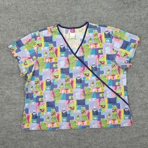 Disney Kermit Scrub Top Womens 2XL Multicolor V Neck Muppets Nurse Uniform Print